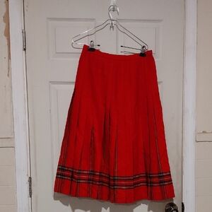 Vibrant Red A-Line Skirt with Plaid Detail